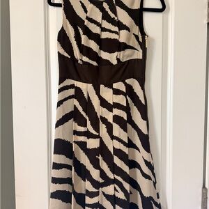 Michael Kors Beige and Black Zebra-Print Midi Dress